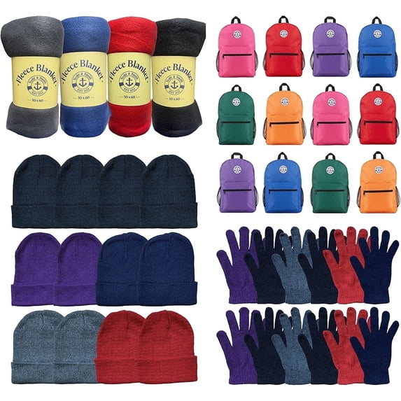 48 Winter Kit Pack - Yacht & Smith Unisex Winter Bundle Set, Backpacks, Blankets, Hats And Gloves