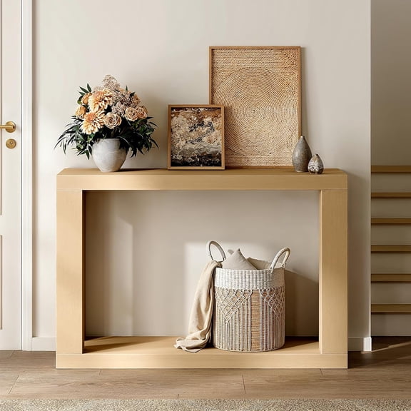 48" Wood Console Table for Entryway, 2-Tier Farmhouse Wooden Entryway Table with Open Storage, Rectangular Sofa Table for Living Room, Hallway, Foyer, Easy Assembly, Natural Oak