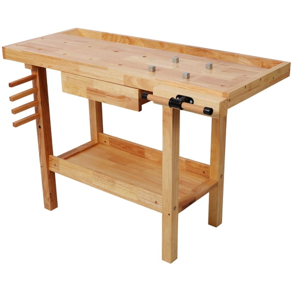 48" Wood Workbench, Heavy Duty Woodworking Bench with Adjustable Handle, 330Lbs Load Capacity Woodworking Table Work Bench with Storage for Garage, Workshop, Home Storage