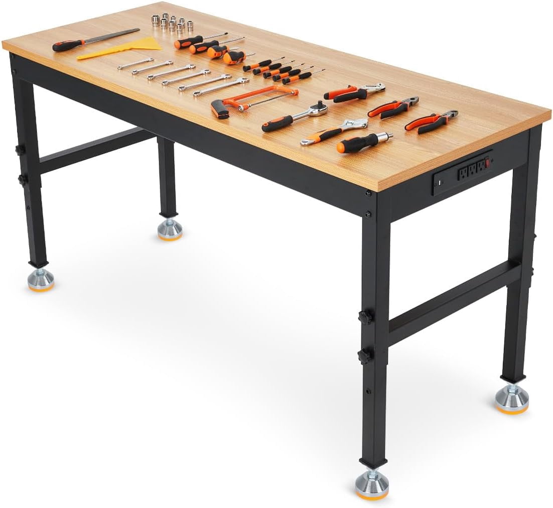 48 in Work Bench, Adjustable Height Workbench, Heavy Duty Rubberwood ...