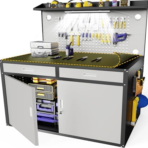 48" Work Bench,Heavy Duty 2200 LBS Capacity Workbench with Drawers and Storage,Work Table with Light & Pegboard,Work Benches for Garage$$Tools & Hardware Other