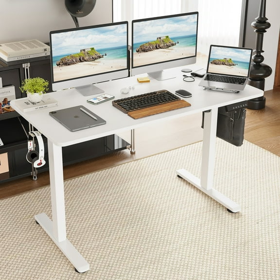 48"X 24" Electric Standing Desk, Adjustable Height Sit Stand Desk with Splice Board, 2 Hook and Memory Controller,Ergonomic Design Computer Table for Home and Office,White