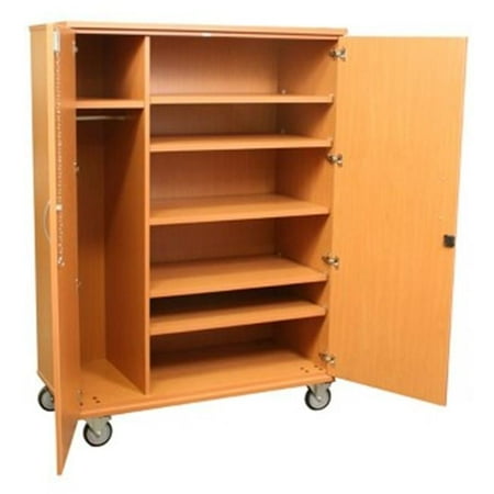 48 X 24 X 60 Transporter Storage Cabinet in Hardrock Maple With 4 Adjustable Shelves, Divider, Garment Rod, Casters