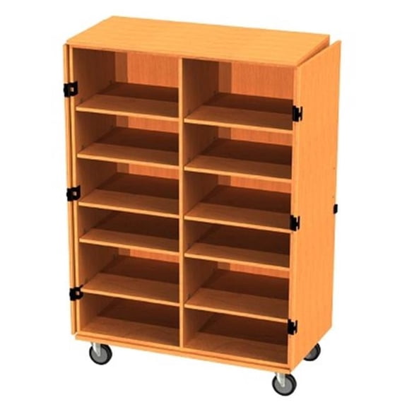 48 X 24 X 60 Transporter Storage Cabinet in Hardrock Maple With Center Divider, 6 Adjustable - 1 Fixed Shelves, Casters