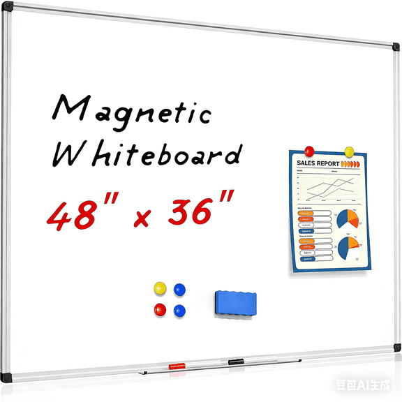 48" X 36" Magnetic Dry Erase Whiteboard with Silver Aluminum Frame, Hanging Whiteboard for Home, School, Office, Kitchen