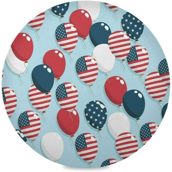 48"X 48" 4th of July Balloons American Independence Day Elastic Fitted Edged Round Tablecloth Fade Resistant Anti-Shrink Table Cloth Washable Table Cover for Banquet Home Indoor or Outdoor
