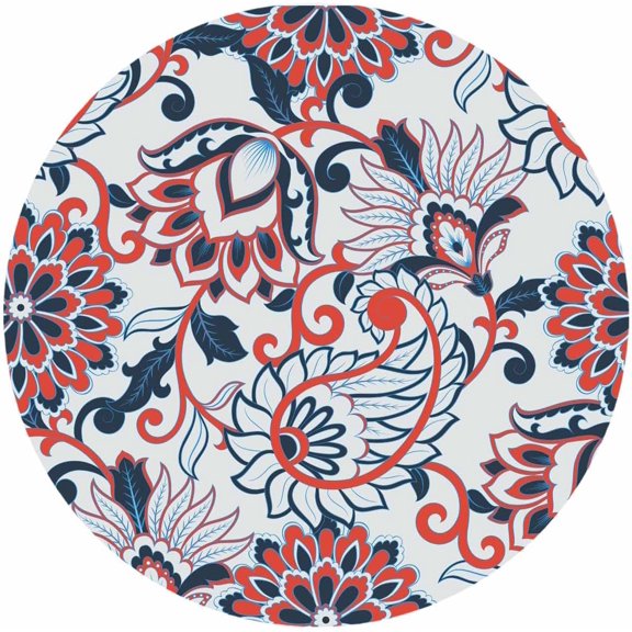 48"X 48" Art Flower Floral Ethnic Indian Style, Elastic Fitted Edged Round Tablecloth Fade Resistant Anti-Shrink Table Cloth Washable Table Cover for Indoor or Outdoor and Anywhere You Wanna use it