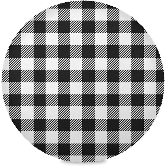 48"X 48" Black and White Plaid Elastic Fitted Edged Round Tablecloth Fade Resistant Anti-Shrink Table Cloth Washable Table Cover for Banquet Home Indoor or Outdoor