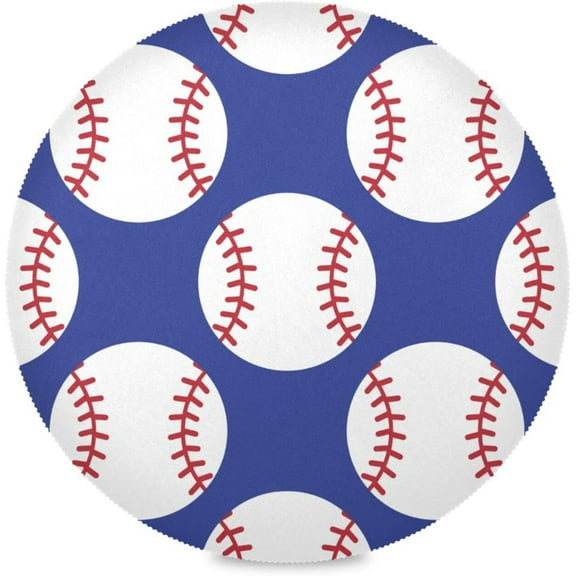 48"X 48" Blue Baseball Pattern Elastic Fitted Edged Round Tablecloth Fade Resistant Anti-Shrink Table Cloth Washable Table Cover for Banquet Home Indoor or Outdoor