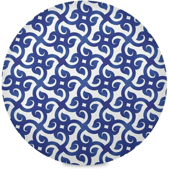 48"X 48" Blue Chinese Flower Pattern Elastic Fitted Edged Round Tablecloth Fade Resistant Anti-Shrink Table Cloth Washable Table Cover for Banquet Home Indoor or Outdoor