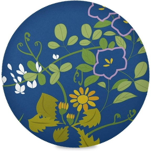 48"X 48" Blue Pattern Flower Leaf Elastic Fitted Edged Round Tablecloth Fade Resistant Anti-Shrink Table Cloth Washable Table Cover for Banquet Home Indoor or Outdoor