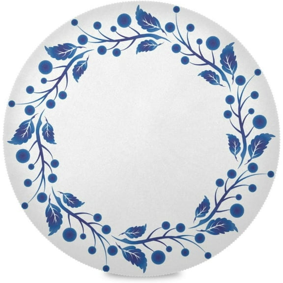 48"X 48" Blue Ring Leaf Elastic Fitted Edged Round Tablecloth Fade Resistant Anti-Shrink Table Cloth Washable Table Cover for Banquet Home Indoor or Outdoor