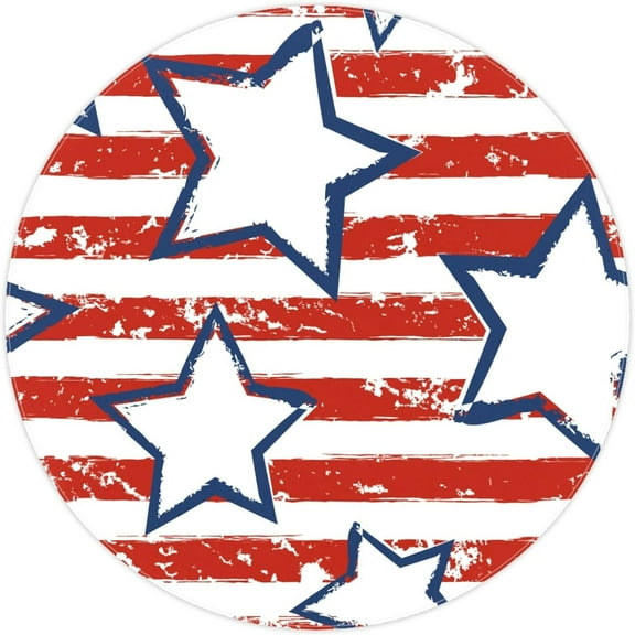 48"X 48" Blue Star on Red Stripe, Elastic Fitted Edged Round Tablecloth Waterproof Anti-Shrink Soft Polyester Table Cloth Washable Table Cover for Banquet Home Indoor or Outdoor