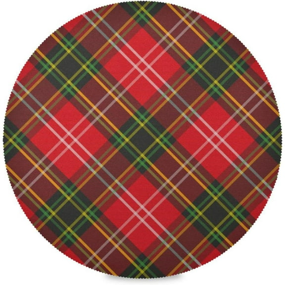 48"X 48" Christmas Plaid Red and Green Elastic Fitted Edged Round Tablecloth Fade Resistant Anti-Shrink Table Cloth Washable Table Cover for Banquet Home Indoor or Outdoor