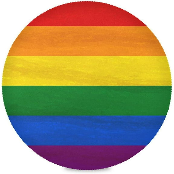 48"X 48" Colorful Rainbow Stripe Elastic Fitted Edged Round Tablecloth Fade Resistant Anti-Shrink Table Cloth Washable Table Cover for Banquet Home Indoor or Outdoor