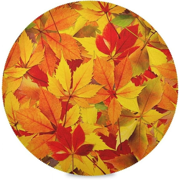 48"X 48" Fall Autumn Yellow Leaves Elastic Fitted Edged Round Tablecloth Fade Resistant Anti-Shrink Table Cloth Washable Table Cover for Banquet Home Indoor or Outdoor