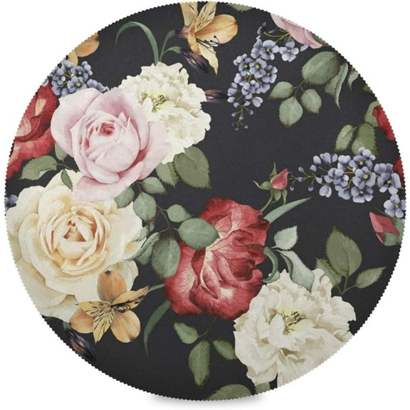 48"X 48" Floral Pattern with Roses Watercolor Elastic Fitted Edged Round Tablecloth Fade Resistant Anti-Shrink Table Cloth Washable Table Cover for Banquet Home Indoor or Outdoor