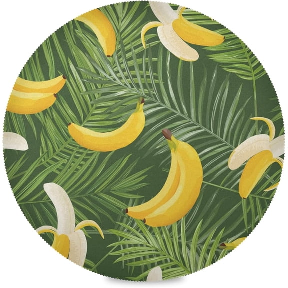 48"X 48" Fruit Pattern Green Leaf Banan Elastic Fitted Edged Round Tablecloth Fade Resistant Anti-Shrink Table Cloth Washable Table Cover for Banquet Home Indoor or Outdoor