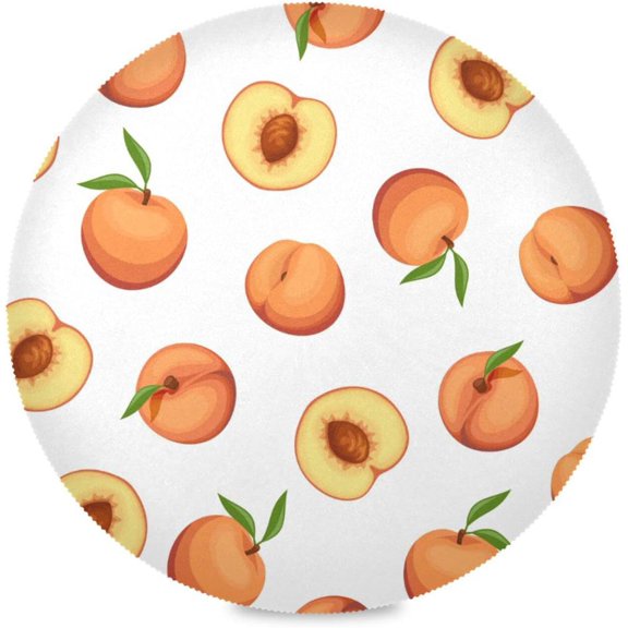 48"X 48" Fruit Peach Pattern Elastic Fitted Edged Round Tablecloth Fade Resistant Anti-Shrink Table Cloth Washable Table Cover for Banquet Home Indoor or Outdoor
