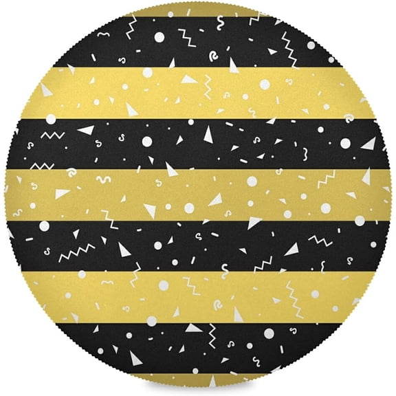 48"X 48" Geometric Black Golden Strip Elastic Fitted Edged Round Tablecloth Fade Resistant Anti-Shrink Table Cloth Washable Table Cover for Banquet Home Indoor or Outdoor