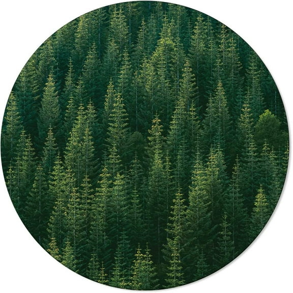 48"X 48" Green Forest Tree Elastic Fitted Edged Round Tablecloth Fade Resistant Anti-Shrink Table Cloth Washable Table Cover for Banquet Home Indoor or Outdoor