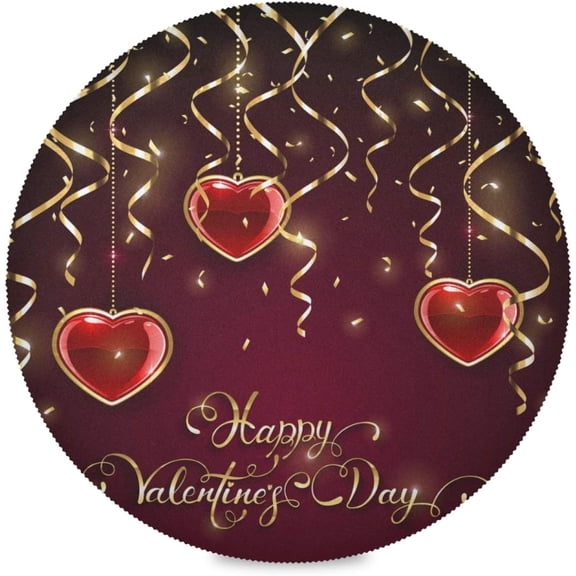 48"X 48" Happy Valentines Day and Red Heart, Elastic Fitted Edged Round Tablecloth Fade Resistant Anti-Shrink Table Cloth Washable Table Cover for Indoor or Outdoor and Anywhere You Wanna use it