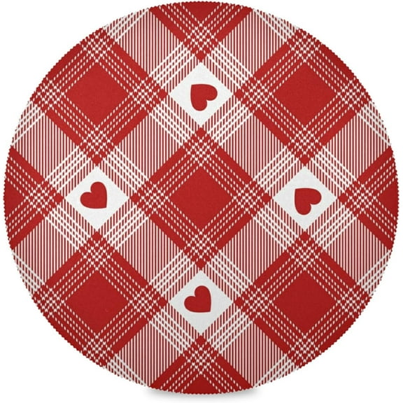 48"X 48" Heart Check Plaid Elastic Fitted Edged Round Tablecloth Fade Resistant Anti-Shrink Table Cloth Washable Table Cover for Banquet Home Indoor or Outdoor