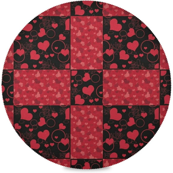 48"X 48" Hearts Patchwork Elastic Fitted Edged Round Tablecloth Fade Resistant Anti-Shrink Table Cloth Washable Table Cover for Banquet Home Indoor or Outdoor