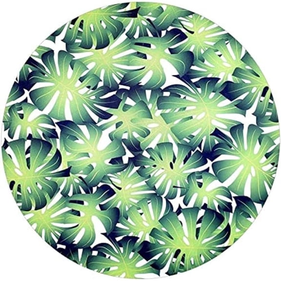 48"X 48" Leaf Monstera Elastic Fitted Edged Round Tablecloth Fade Resistant Anti-Shrink Table Cloth Washable Table Cover for Banquet Home Indoor or Outdoor