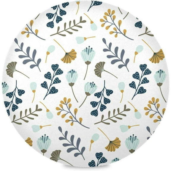 48"X 48" Modern Pattern Leaves Flowers Floral Elastic Fitted Edged Round Tablecloth Fade Resistant Anti-Shrink Table Cloth Washable Table Cover for Banquet Home Indoor or Outdoor