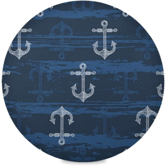 48"X 48" Ocean Anchor Elastic Fitted Edged Round Tablecloth Fade Resistant Anti-Shrink Soft Table Cloth Washable Table Cover for Banquet Home Indoor or Outdoor