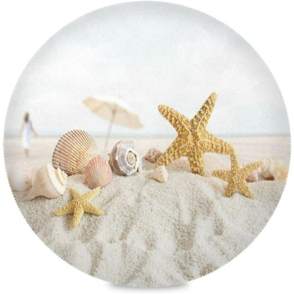 48"X 48" Ocean Sea Beach Seashell Starfish Elastic Fitted Edged Round Tablecloth Fade Resistant Anti-Shrink Table Cloth Washable Table Cover for Banquet Home Indoor or Outdoor