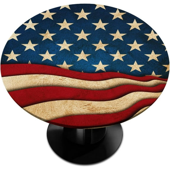 48"X 48" Party Carnival Elastic Fitted Edged Round Tablecloth Fade Resistant Anti-Shrink Table Cloth Washable Table Cover for Banquet Home Indoor or Outdoor