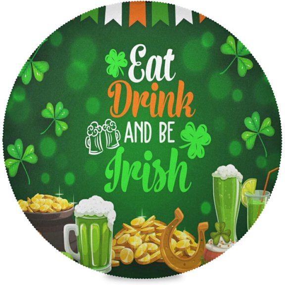 48"X 48" Patricks Holiday Food and Drinks Golden Coins Elastic Fitted Edged Round Tablecloth Fade Resistant Anti-Shrink Table Cloth Washable Table Cover for Banquet Home Indoor or Outdoor