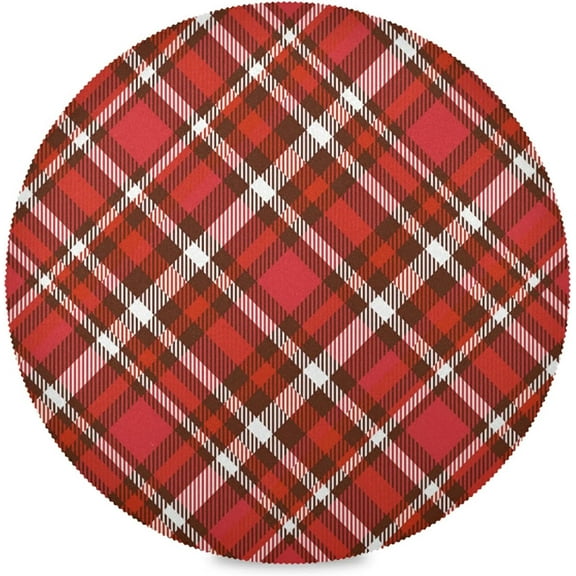 48"X 48" Red Plaid Elastic Fitted Edged Round Tablecloth Fade Resistant Anti-Shrink Table Cloth Washable Table Cover for Banquet Home Indoor or Outdoor