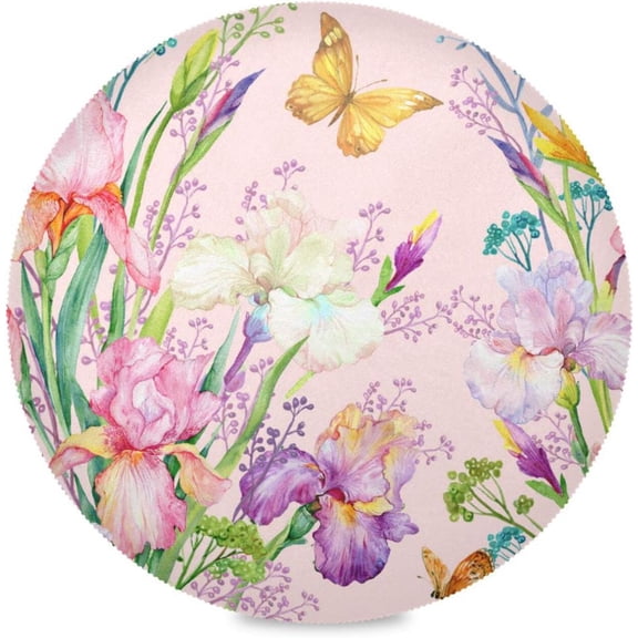 48"X 48" Tropical Butterfly Flower Floral Elastic Fitted Edged Round Tablecloth Fade Resistant Anti-Shrink Table Cloth Washable Table Cover for Banquet Home Indoor or Outdoor
