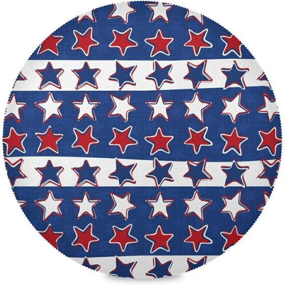 48"X 48" USA Flag 4th July Red White Blue Star Stripes Elastic Fitted Edged Round Tablecloth Fade Resistant Anti-Shrink Table Cloth Washable Table Cover for Banquet Home Indoor or Outdoor