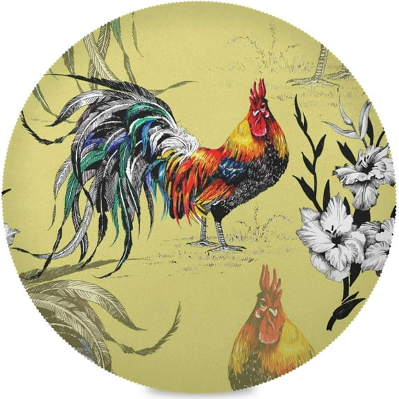 48"X 48" Vintage Farm Roosters Animal Cocks Elastic Fitted Edged Round Tablecloth Fade Resistant Anti-Shrink Soft Table Cloth Washable Table Cover for Banquet Home Indoor or Outdoor