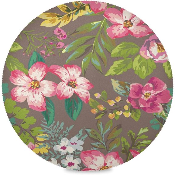 48"X 48" Watercolor Peach Flower Blossom Elastic Fitted Edged Round Tablecloth Fade Resistant Anti-Shrink Table Cloth Washable Table Cover for Banquet Home Indoor or Outdoor