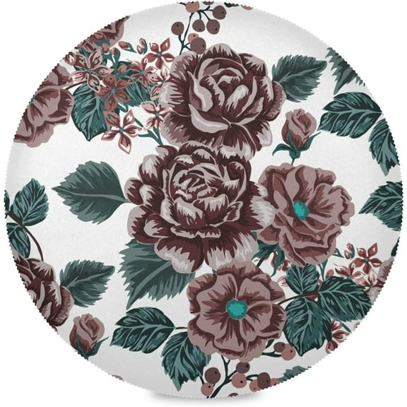 48"X 48" White Pattern Red Flower Elastic Fitted Edged Round Tablecloth Fade Resistant Anti-Shrink Table Cloth Washable Table Cover for Banquet Home Indoor or Outdoor