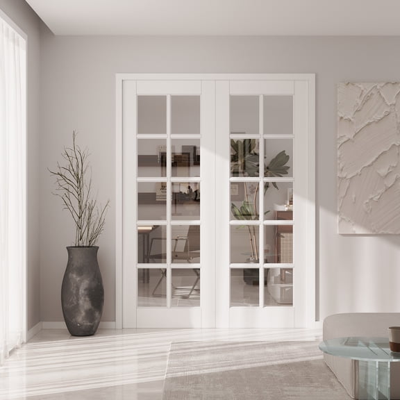 48" X 80" Interior Clear Glass Door 10 Lite Primed Pantry Door Slab Solid Core Modern Standard Door For French Door Without Hardware