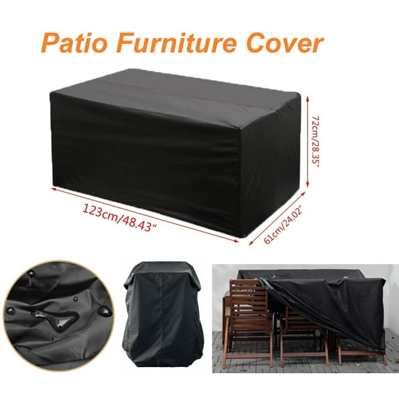 48''X24''X28'' Waterproof Patio Furniture Cover with Drawstring Sun Rain Snow Heavy Duty Windproof Outdoor Dustproof UV Resistant Protection for Table and Chair, Black