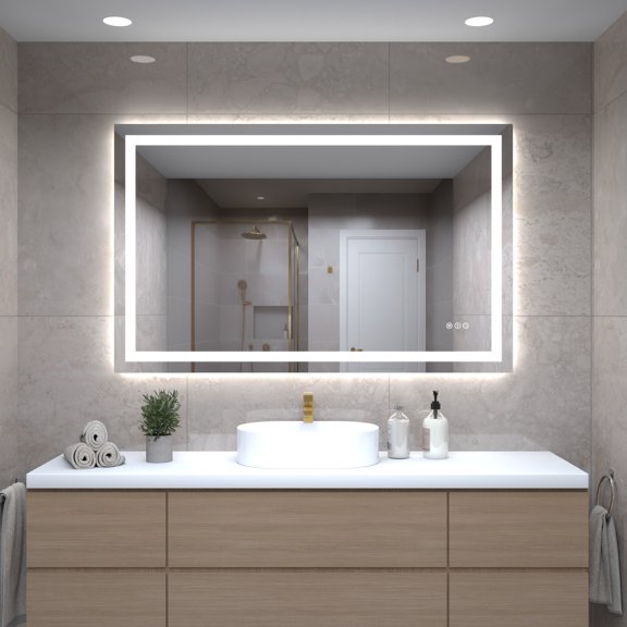 48"X30" LED Bathroom Mirror with Lights, Front Lit and Backlight, Stepless Dimmable, Anti-Fog, Shatter-Proof Tempered Glass, Memory, 3 Colors Lighting Bathroom Mirrors for Vanity
