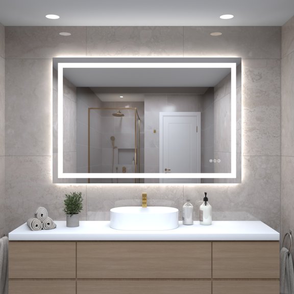 48"X32" LED Bathroom Mirror with Lights, Front Lit and Backlight, Stepless Dimmable, Anti-Fog, Shatter-Proof Tempered Glass, Memory, 3 Colors Lighting Bathroom Mirrors for Vanity
