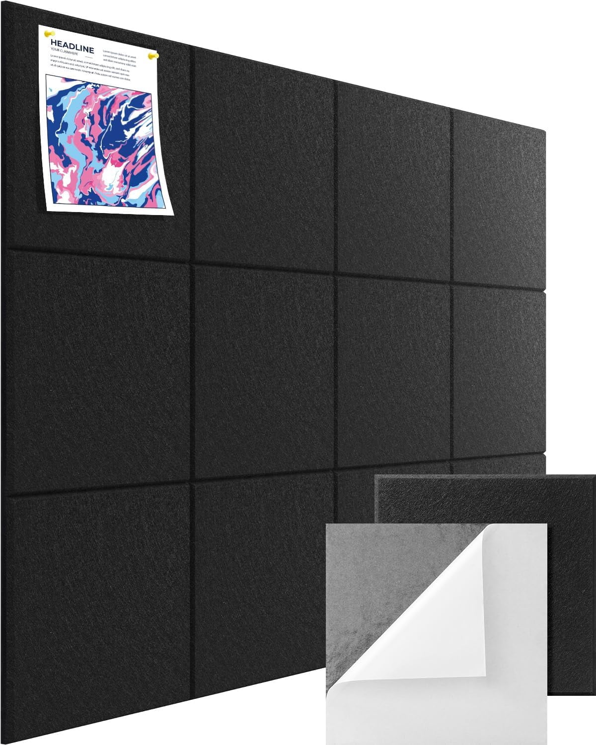 48"X36" Cork Boards for Wall with Adhesive Backing, 12 Pack Felt Bulletin Board Tiles for Office, Pin Board for Photos, Notes, Dart Board Wall Protectors