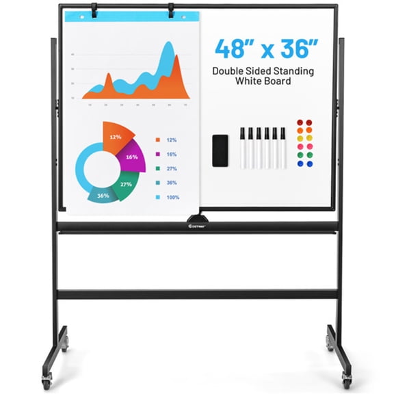 48''X36'' Mobile Whiteboard with Height AdjustMagnetic Double-Sided Reversible Whiteboard