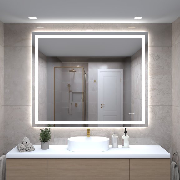 48"X40" LED Bathroom Mirror with Lights, Front Lit and Backlight, Stepless Dimmable, Anti-Fog, Shatter-Proof Tempered Glass, Memory, 3 Colors Lighting Bathroom Mirrors for Vanity