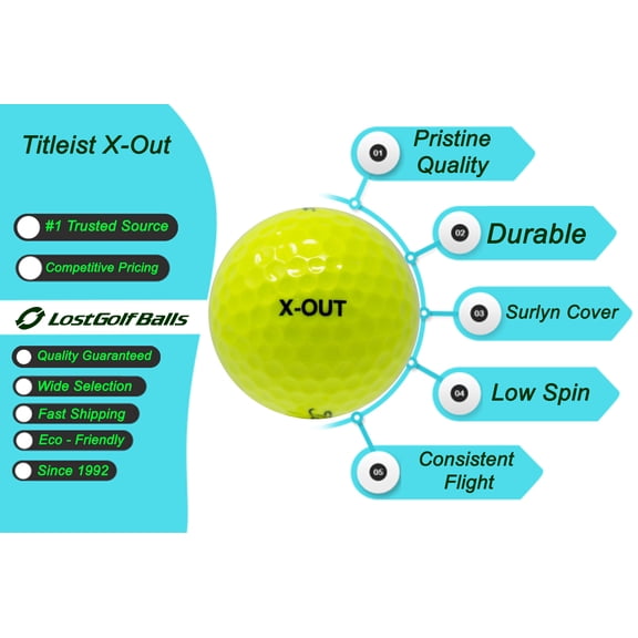 Pre-Owned 48 Yellow Titleist X-Out Golf Balls in Pristine Condition Quality, No Logos, No Player Markings, Recycled Used Golf Balls, Perfect Condition, Unreal Value, Yellow