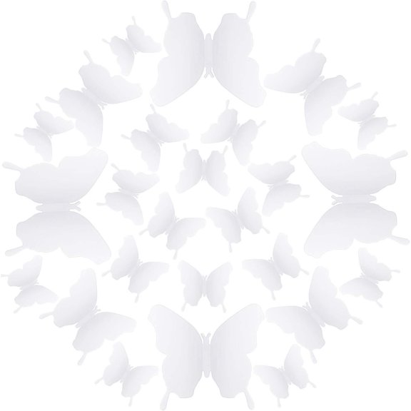 48 count Butterfly Wall Decor DIY Mirror Butterfly Stickers Removable Crafts for Birthday Party Bedroom School Bathroom Living Room Decor(White)