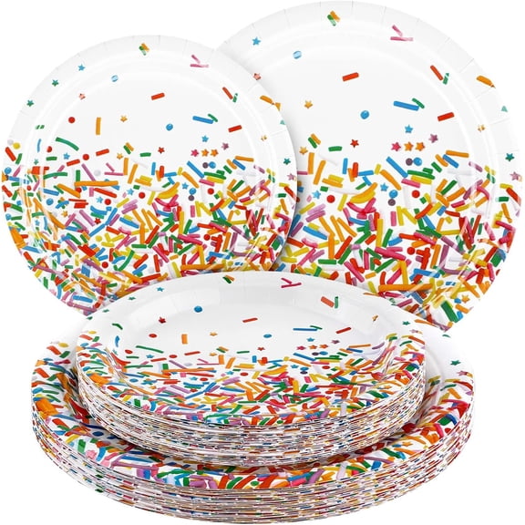 48 count Confetti Sprinkles Plates Thick Paper Plates Party Dessert Plates Decorations for Weddings Birthday Theme Party Supplies (7 Inches, 9 Inches)